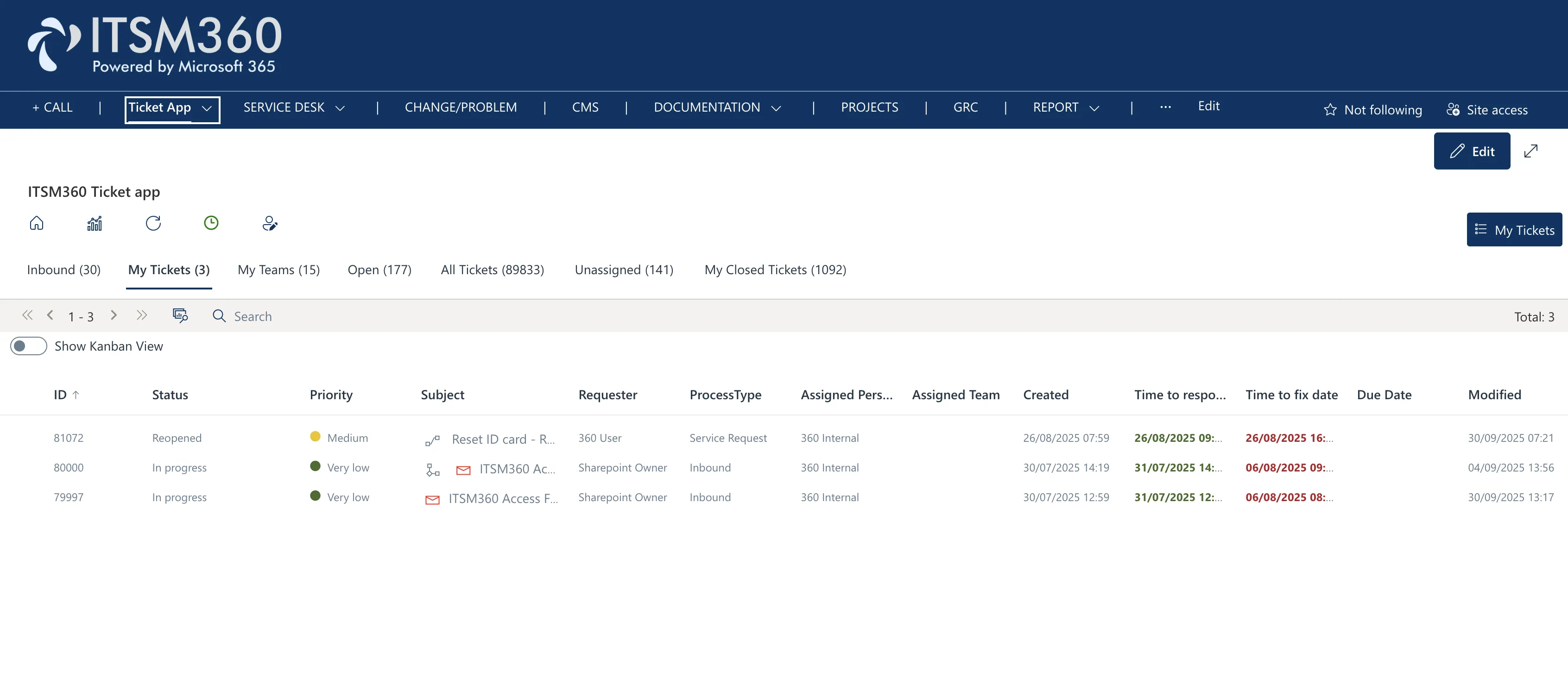 ITSM360 Service Desk inside Microsoft Teams